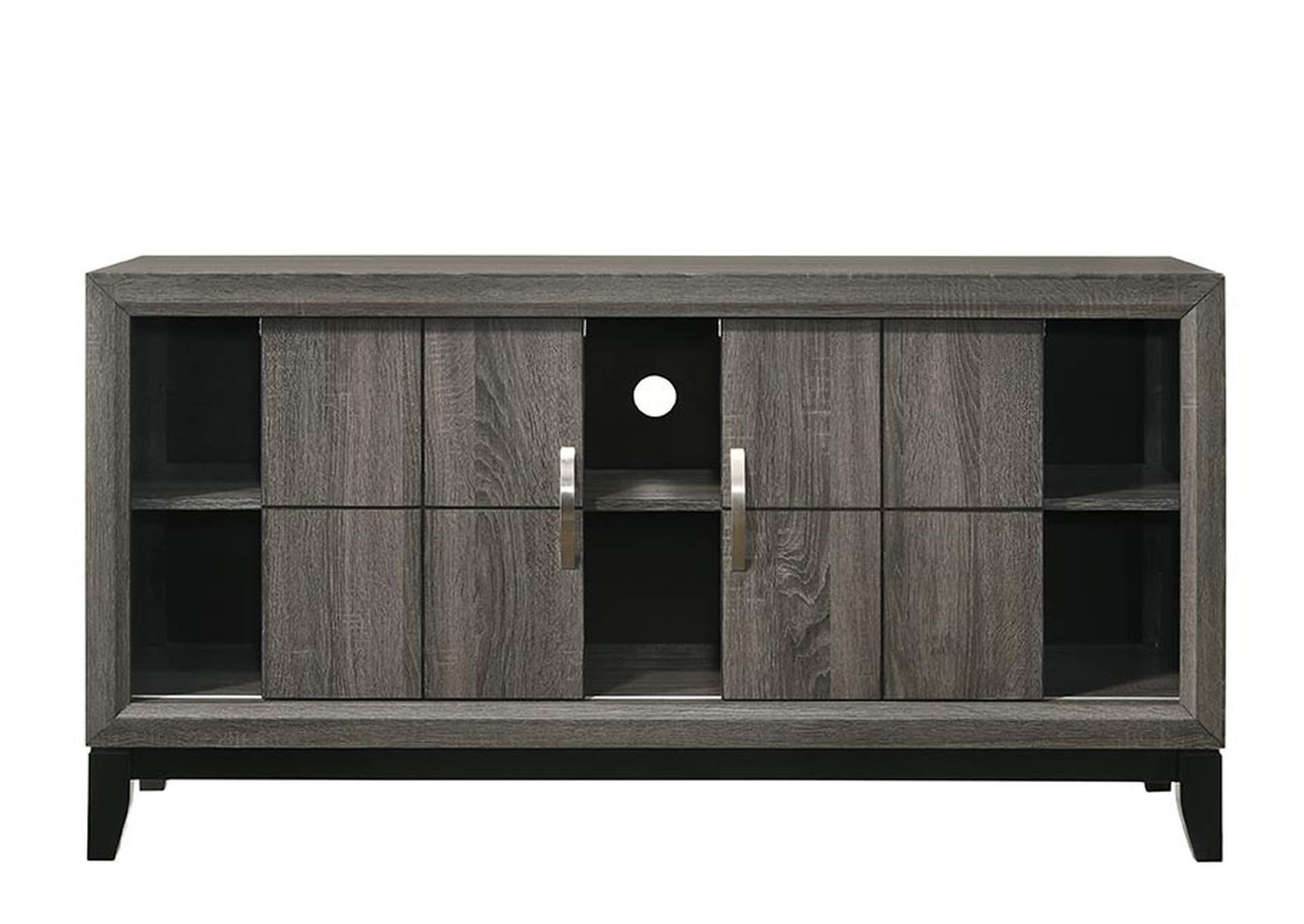 Gray tv stand with 2 sliding doors